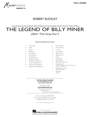 Book cover for The Legend of Billy Miner - Full Score
