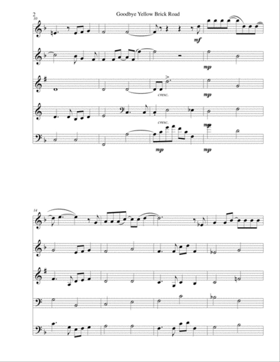Goodbye Yellow Brick Road Woodwind Quintet scores gallery preview page 2