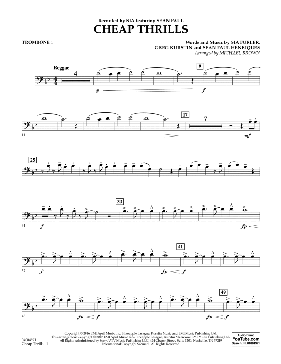 Cheap Thrills - Trombone 1 Trombone scores gallery preview page 1