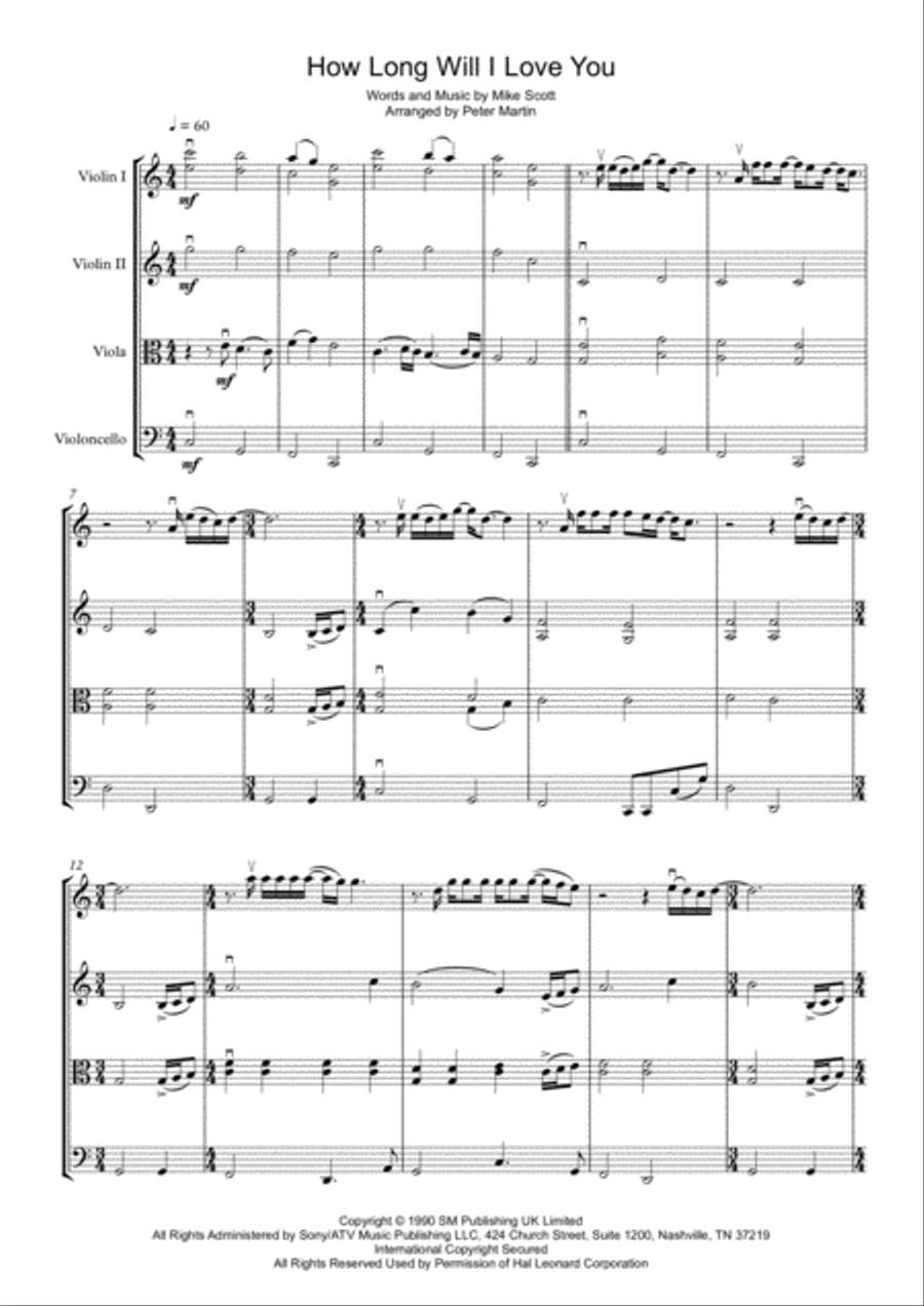 How Long Will I Love You String Quartet scores gallery preview page 5