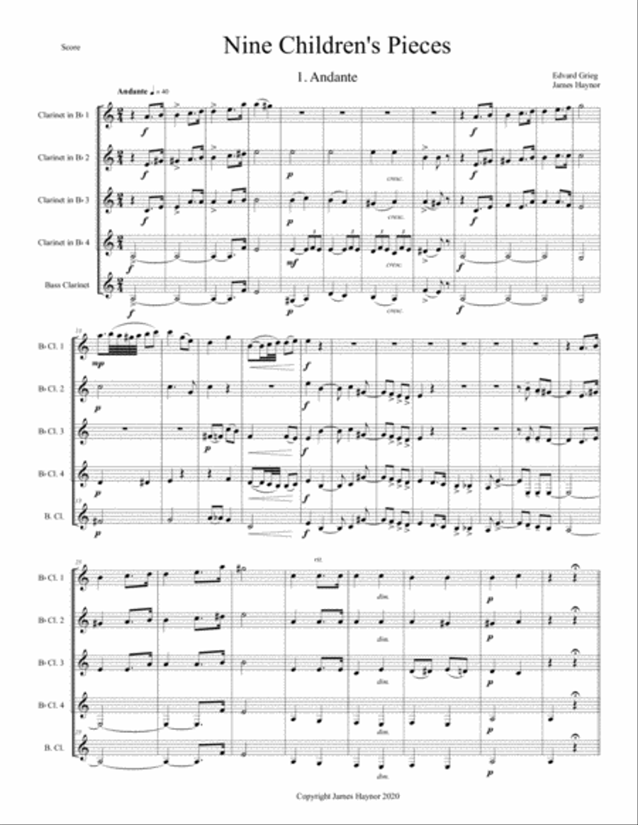 Nine Children's Pieces for Clarinet Quintet Clarinet Quintet scores gallery preview page 3