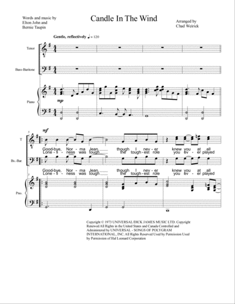 Candle In The Wind TTBB scores gallery preview page 1