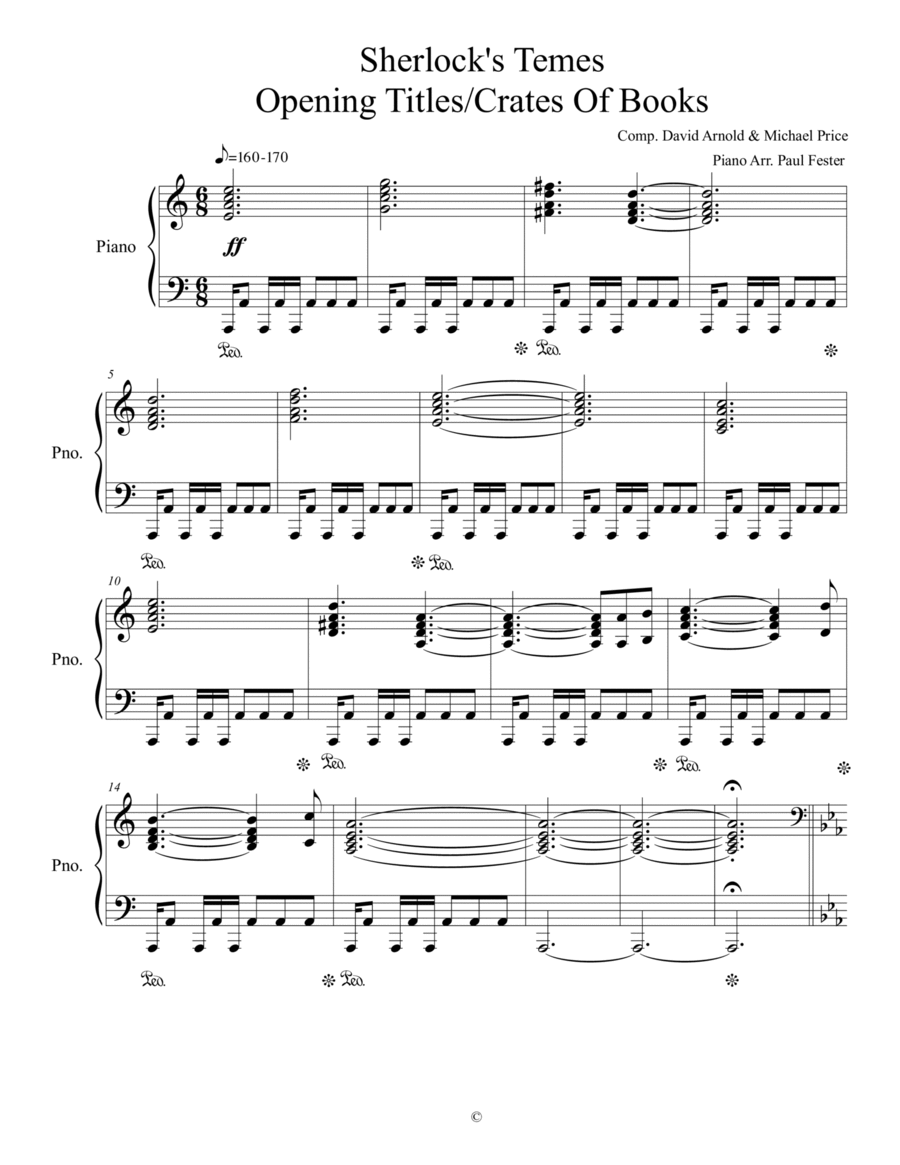 Sherlock's Temes - Opening Titles/Crates Of Books Piano Solo scores gallery preview page 1