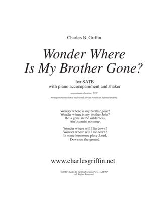 Wonder Where is my Brother Gone? - (Spiritual) SATB & Piano (and shaker)