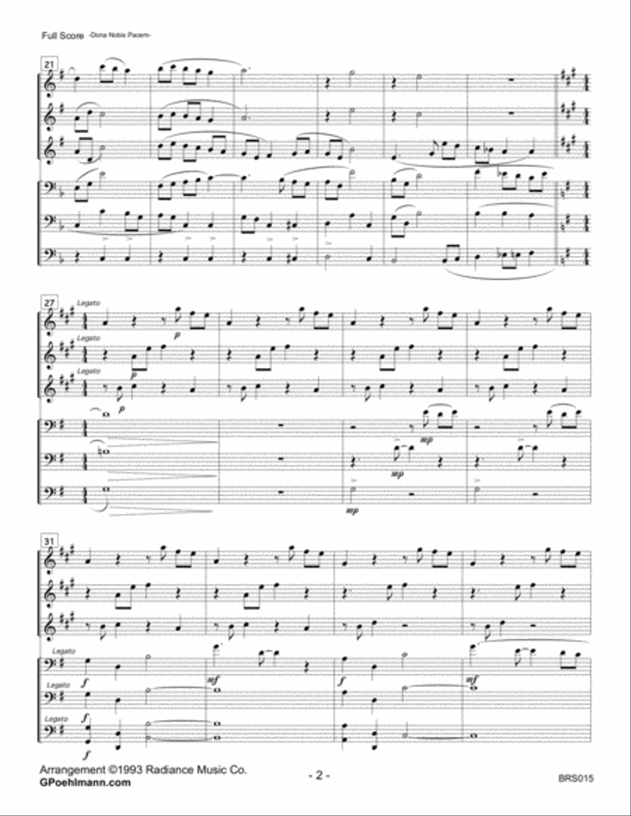 DONA NOBIS PACEM (Give Us Peace) - 3 TRUMPETS & 3 TROMBONES Brass Ensemble scores gallery preview page 2