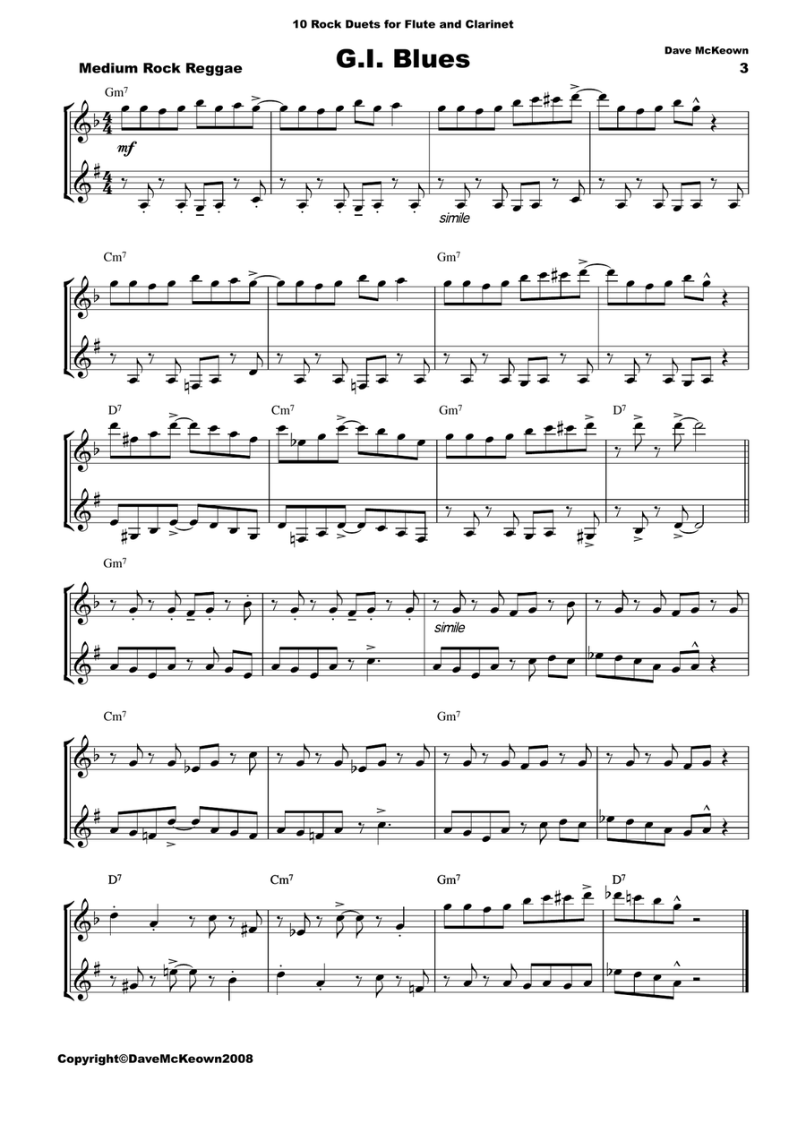 10 Rock Duets for Flute and Clarinet Woodwind Duet scores gallery preview page 3