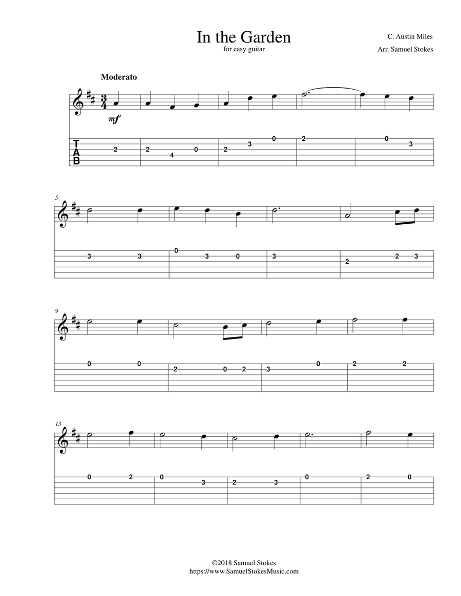 In the Garden (I Come to the Garden Alone) - for easy guitar with TAB Guitar Tablature scores gallery preview page 1