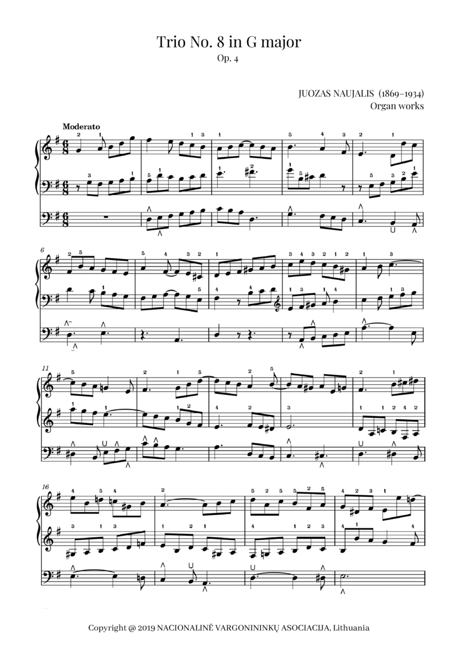 Trio No. 8 in G major, Op. 4 by Juozas Naujalis (1869–1934) Organ Solo scores gallery preview page 1