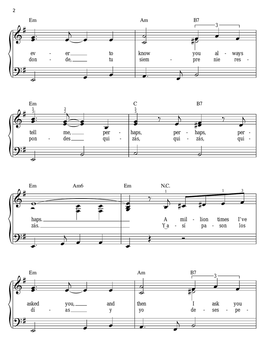 Quizas, Quizas, Quizas (Perhaps, Perhaps, Perhaps) Easy Piano scores gallery preview page 2