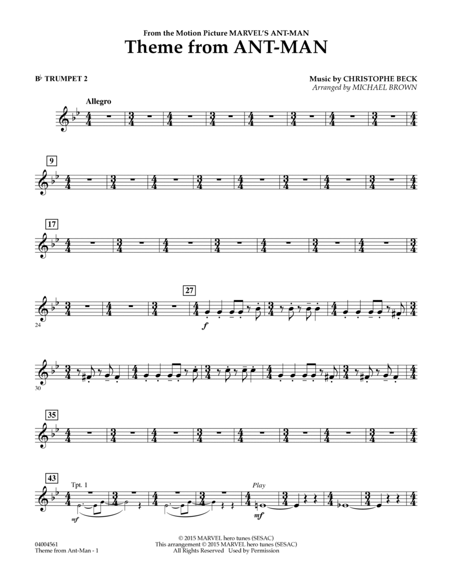 Theme from Ant-Man - Bb Trumpet 2 B-Flat Trumpet scores gallery preview page 1