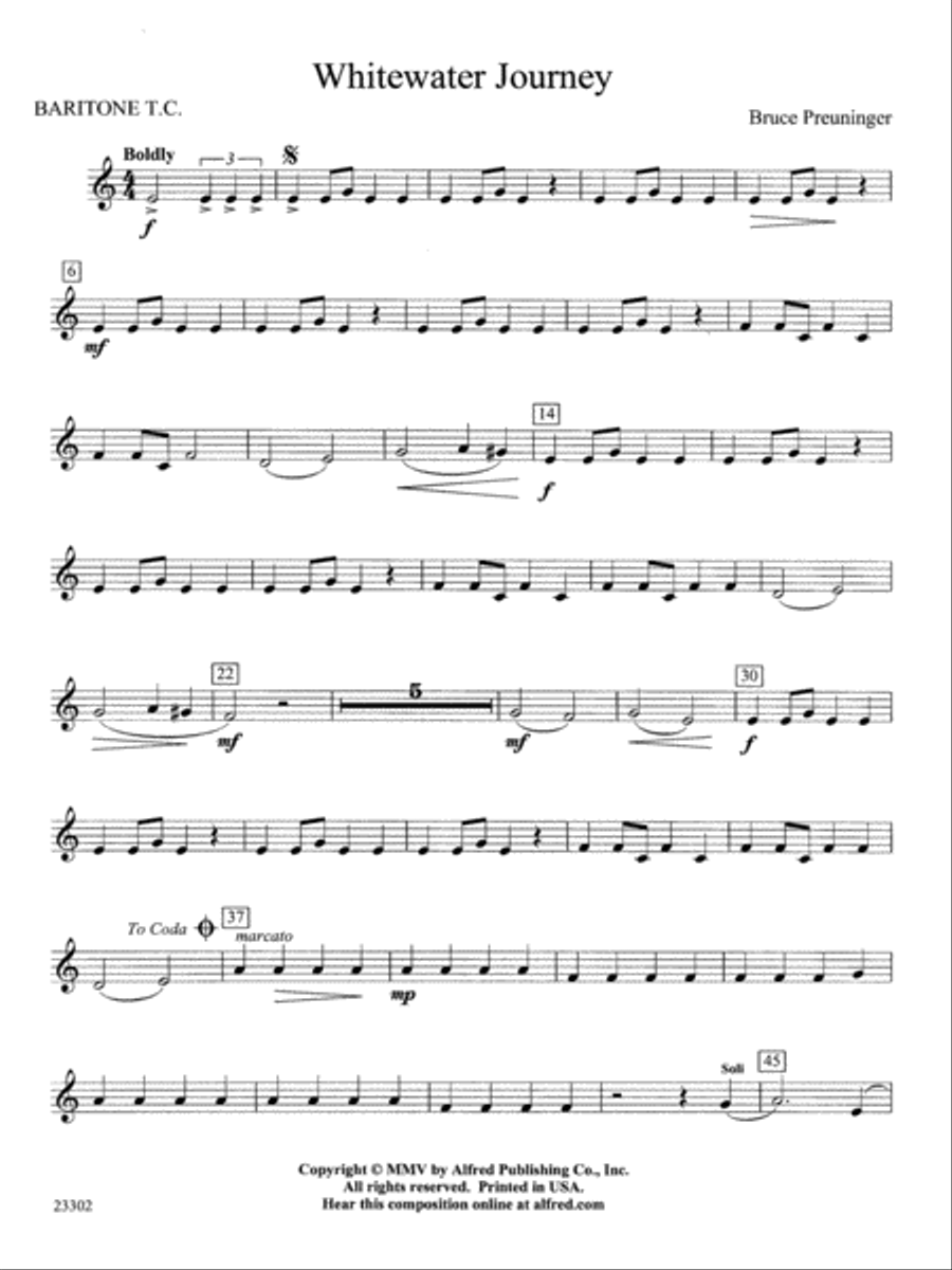 White Water Journey: Baritone T.C. Concert Band scores gallery preview page 1
