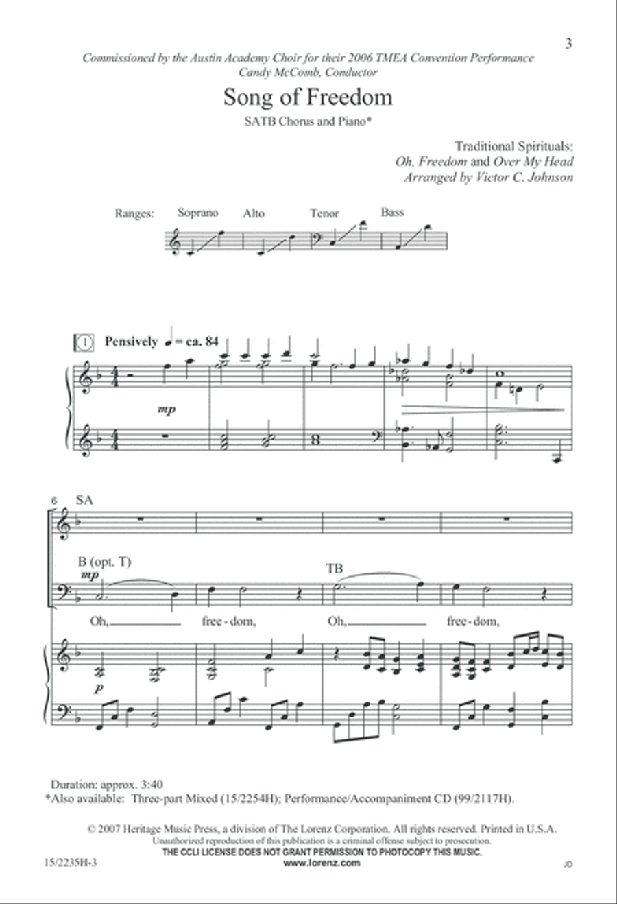 Song of Freedom 4-Part scores gallery preview page 4