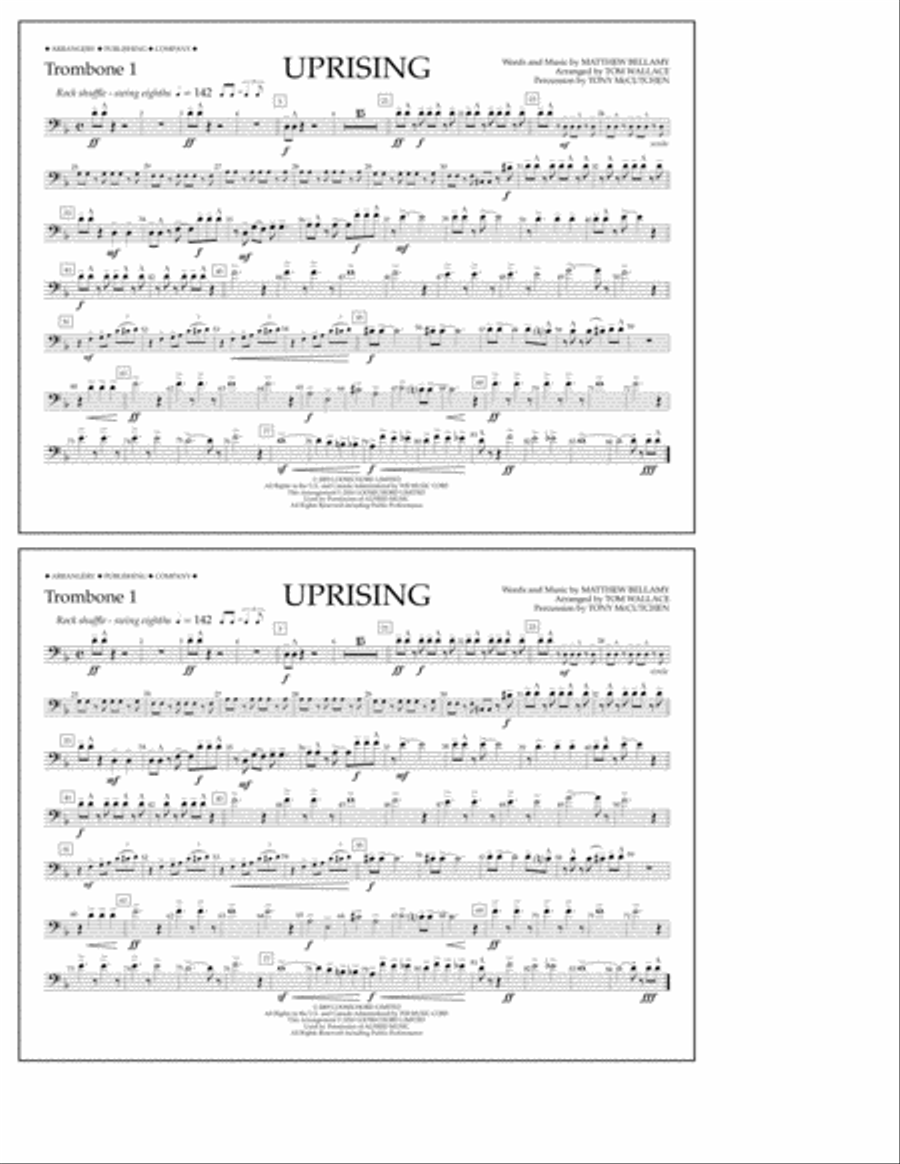 Uprising - Trombone 1 Marching Band scores gallery preview page 1