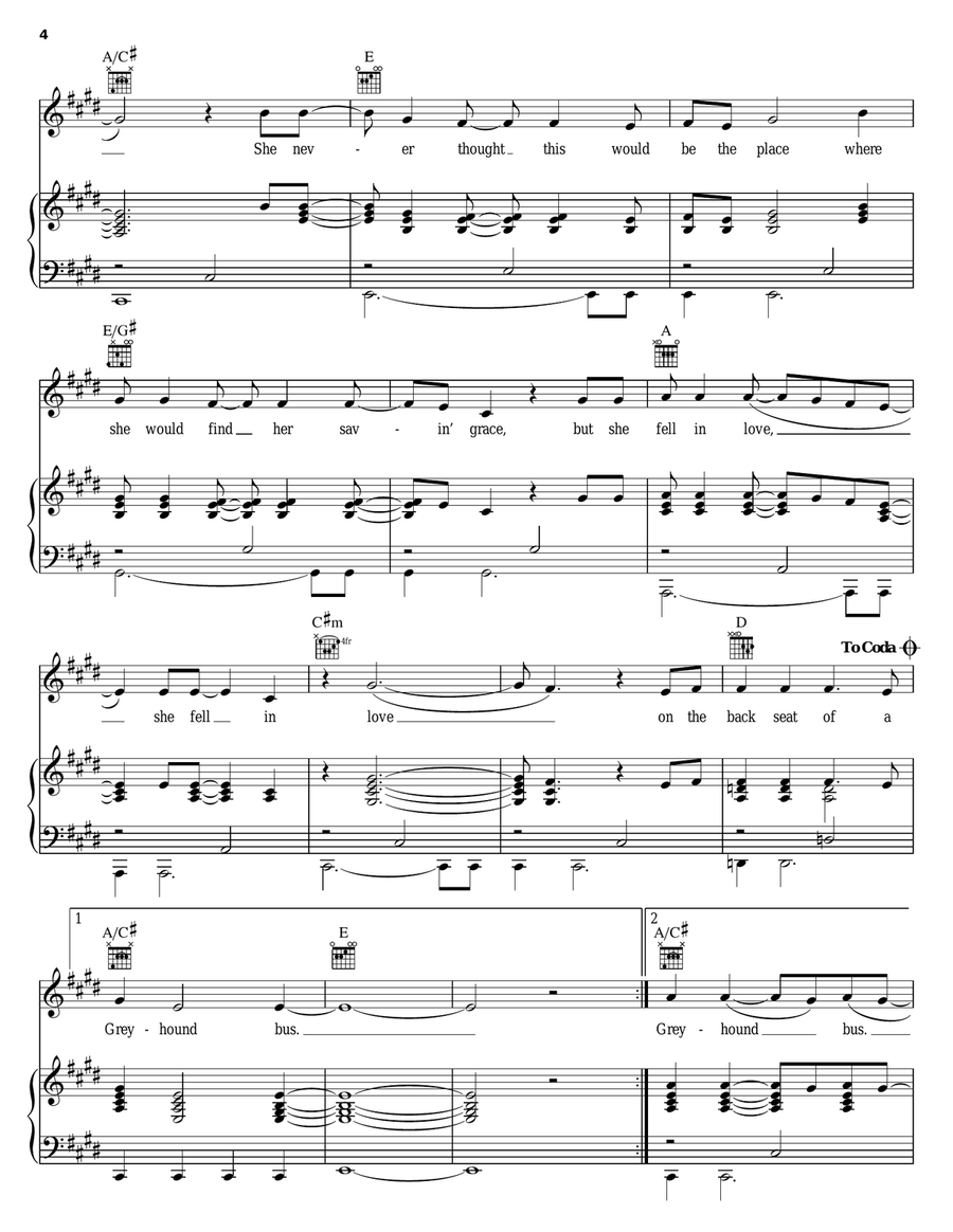 Backseat Of A Greyhound Bus Piano, Vocal, Guitar scores gallery preview page 4