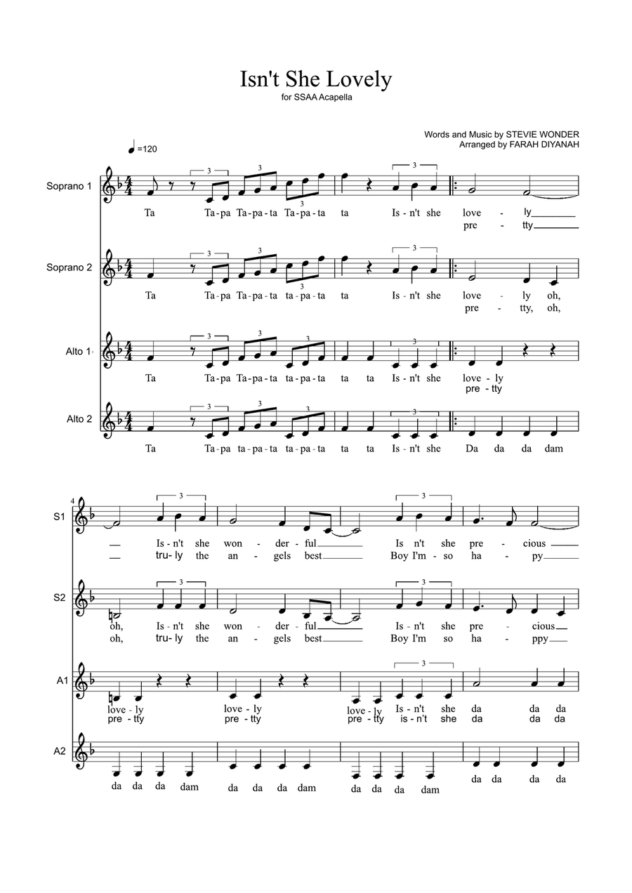 Isn't She Lovely SSAA scores gallery preview page 1