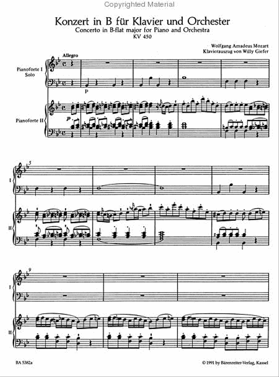 Concerto for Piano and Orchestra, No. 15 B flat major, KV 450 Piano Solo scores gallery preview page 2