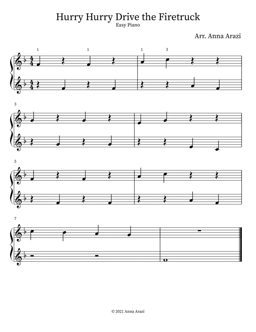Hurry Hurry Drive the Fire Truck Easy Piano scores gallery preview page 1