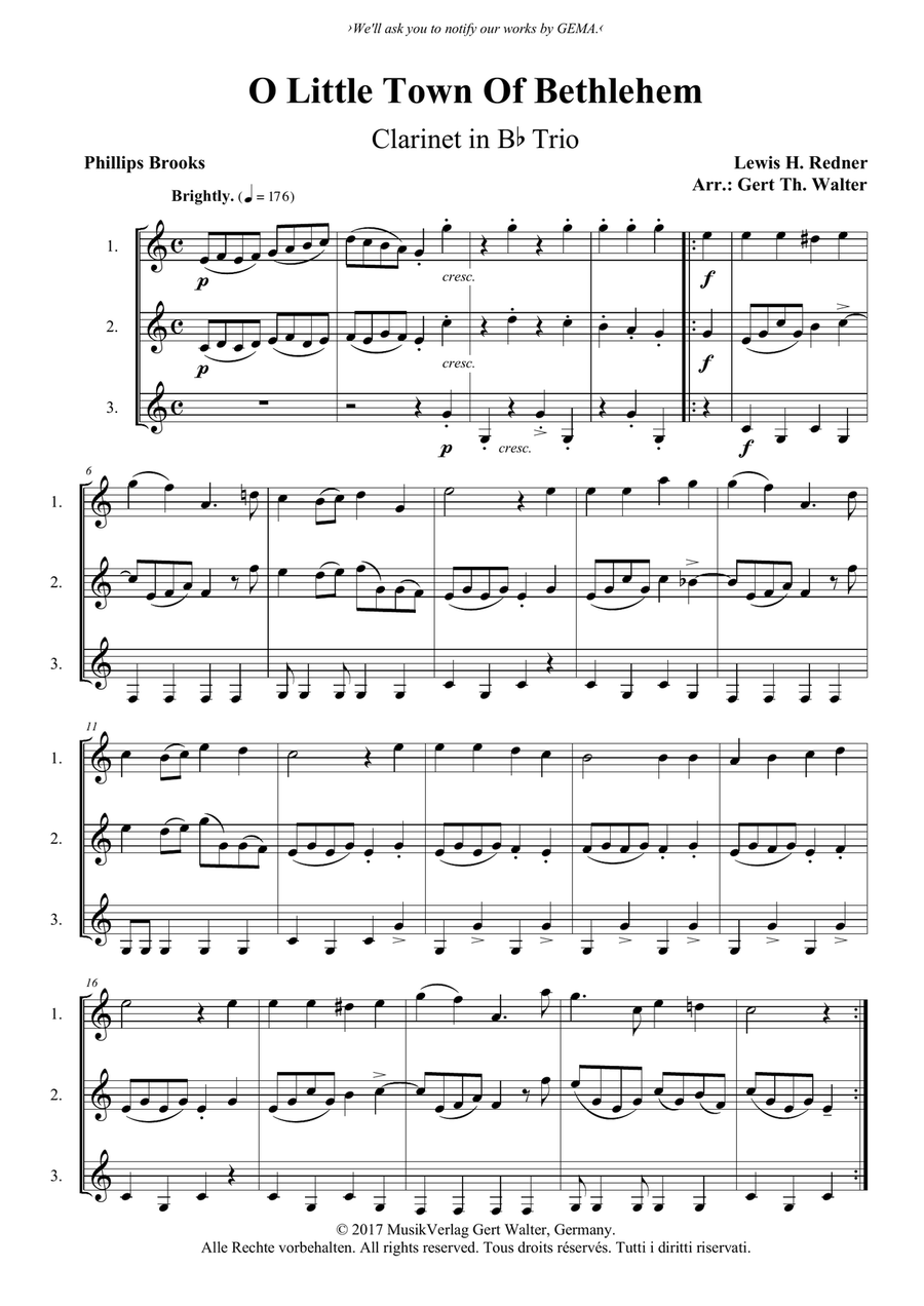 O Little Town Of Bethlehem Woodwind Trio scores gallery preview page 1