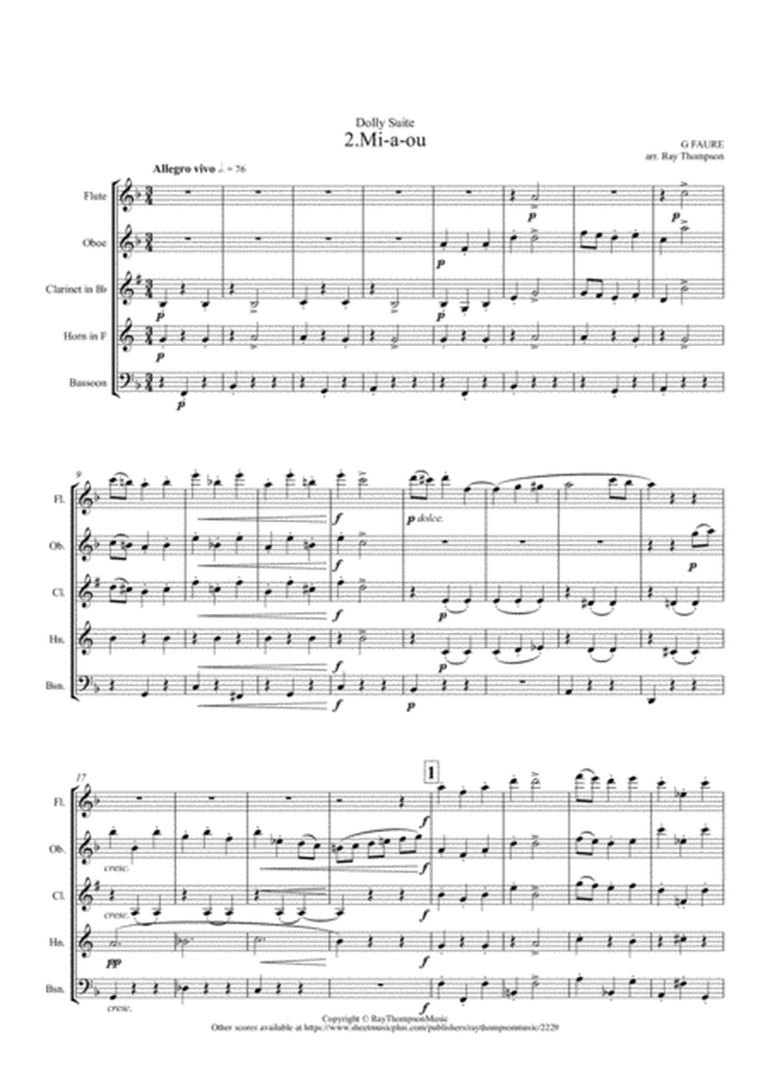 Fauré: Dolly Suite Op.56 Mvt.2 "Mi-a-ou" - wind quintet image number null
