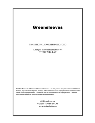 Greensleeves (English Traditional) - Lead sheet in original key of Em