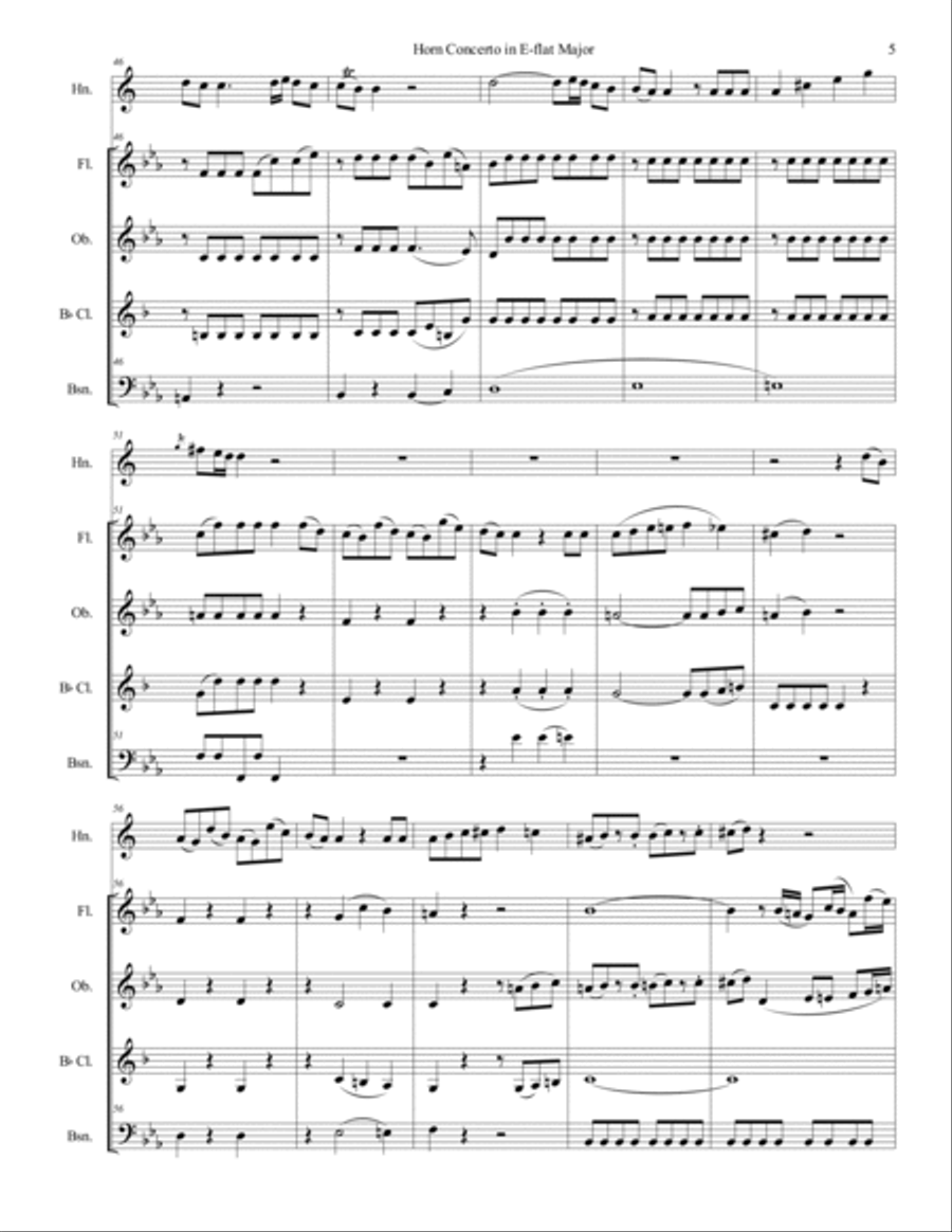 Mozart - Horn Concerto No. 3 Movement 1 - Wind Quintet Woodwind Quintet scores gallery preview page 6