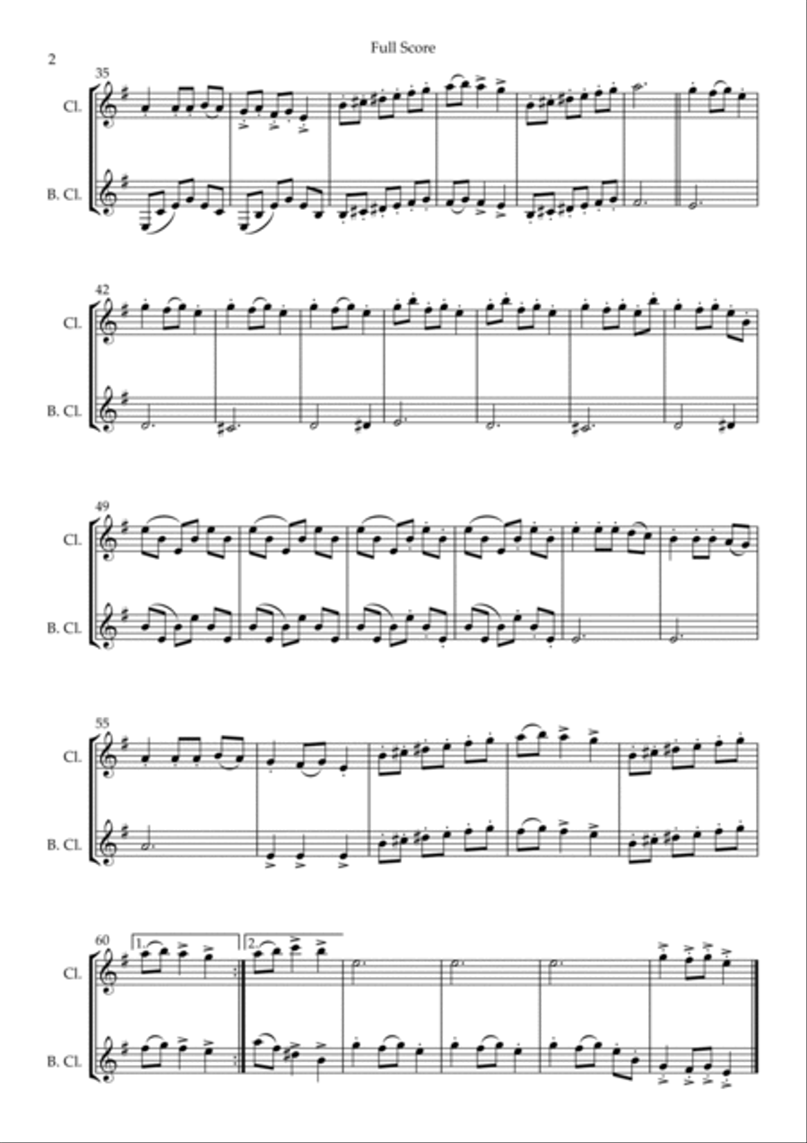 Carol Of The Bells (Christmas Song) for Clarinet in Bb & Bass Clarinet in Bb Duo (D Minor) Clarinet Duet scores gallery preview page 2