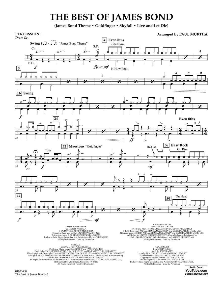 The Best of James Bond - Percussion 1 Concert Band scores gallery preview page 1