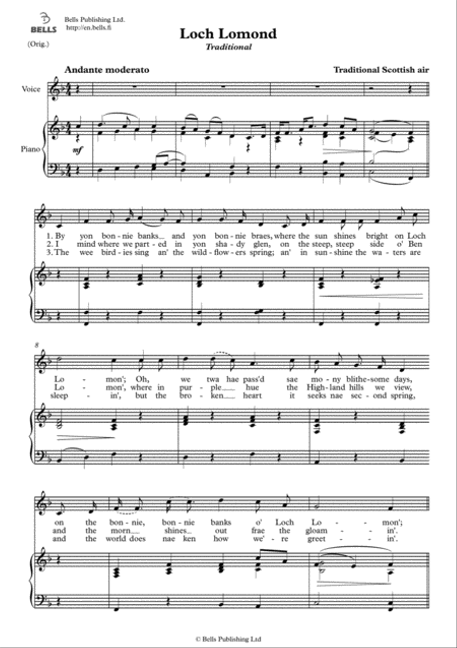 Loch Lomond (Solo song) (Original key. F Major) Voice Solo scores gallery preview page 1