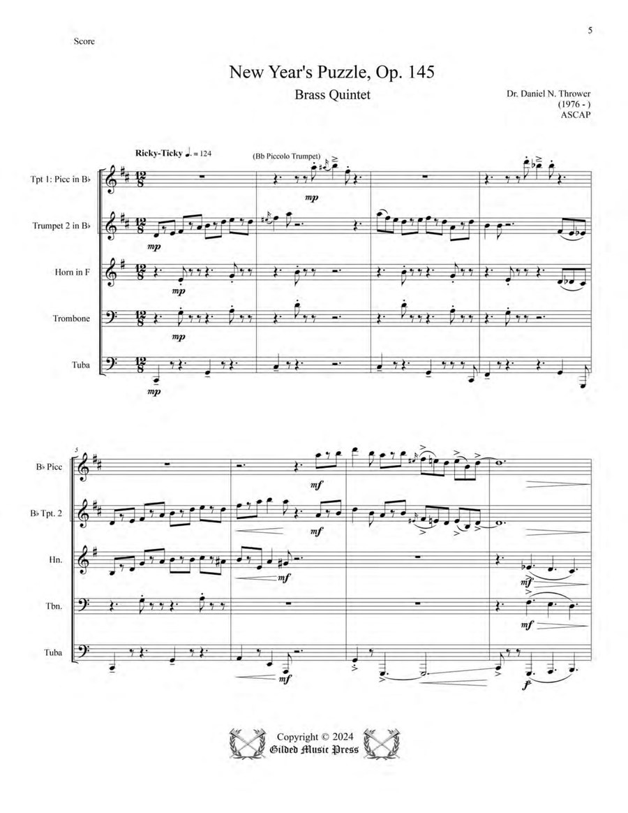 New Year's Puzzle, Op. 145 Brass Quintet scores gallery preview page 5