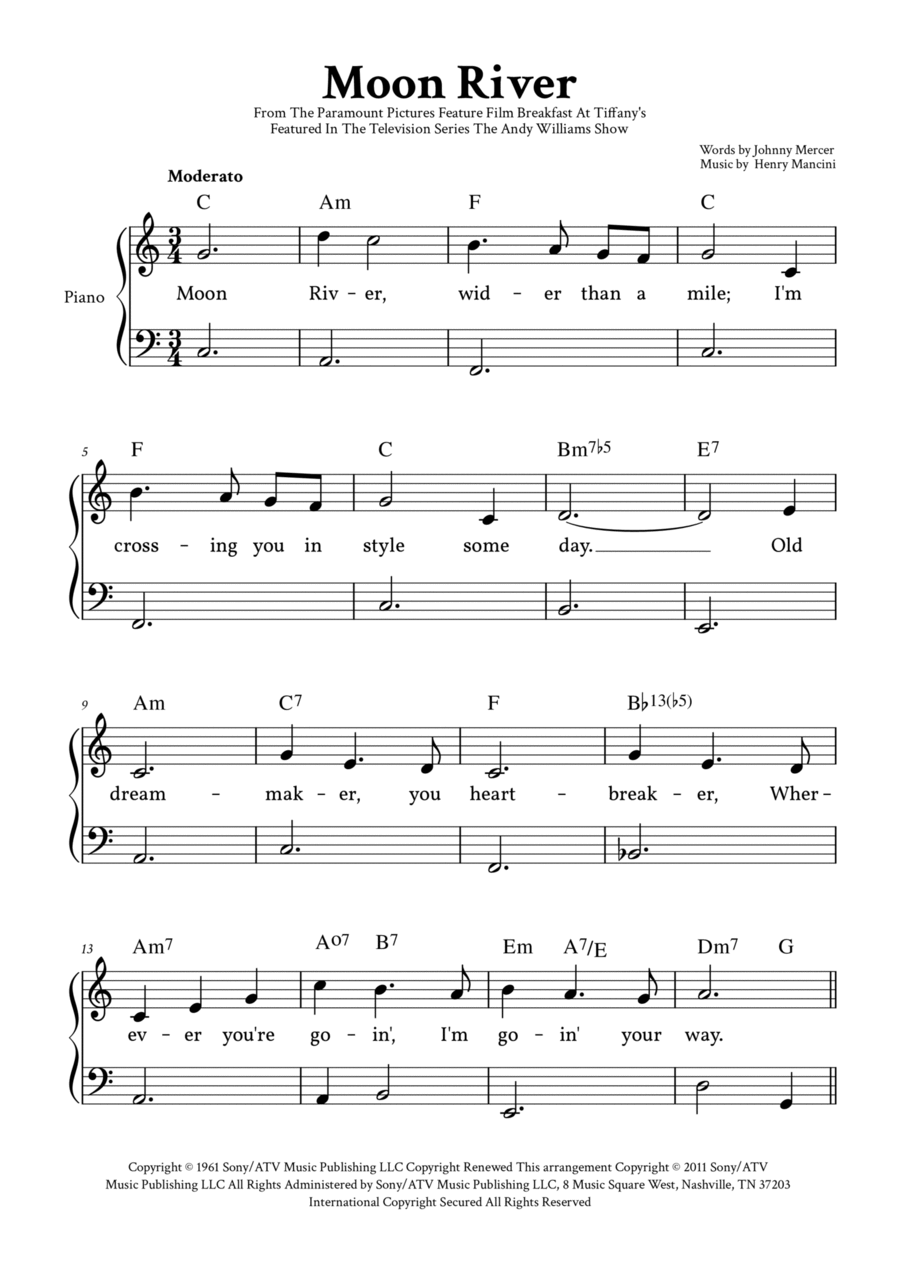 Moon River Easy Piano scores gallery preview page 1