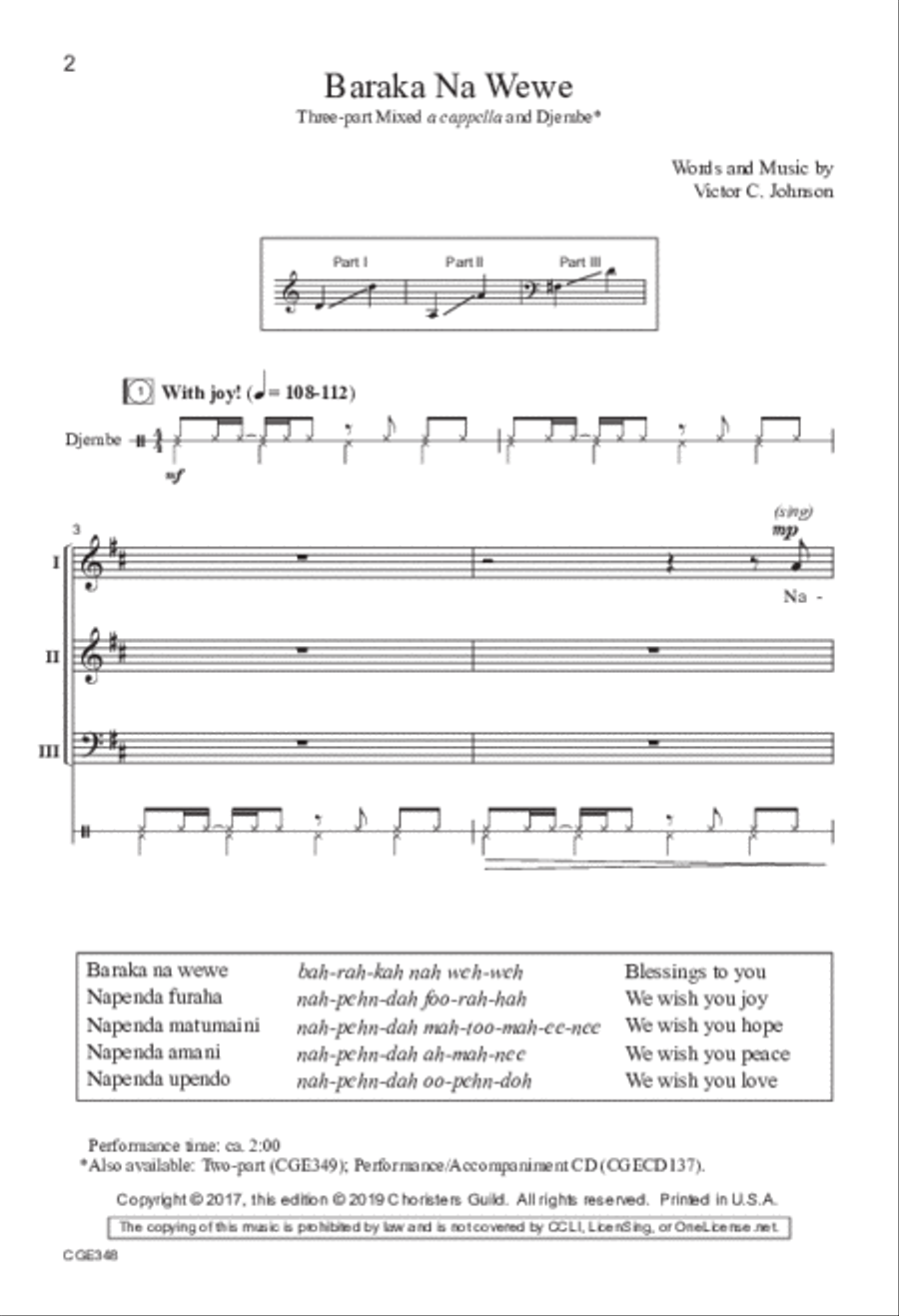 Baraka Na Wewe (Three-part Mixed) 3-Part scores gallery preview page 2