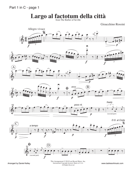 Largo al Factotum from Rossini's Barber of Seville for Piano Quartet or Piano Quintet image number null