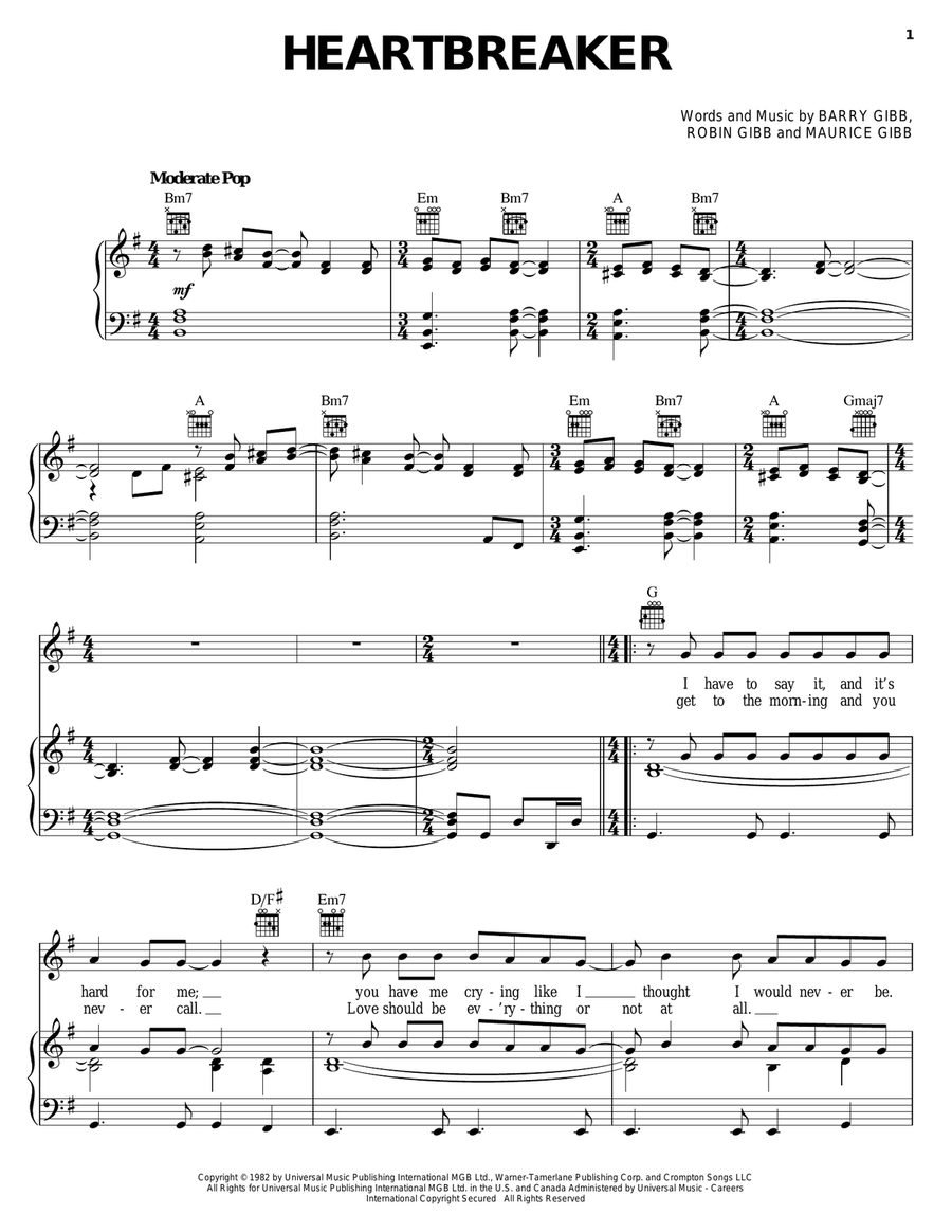 Heartbreaker Heartbreaker Piano, Vocal, Guitar scores gallery preview page 1