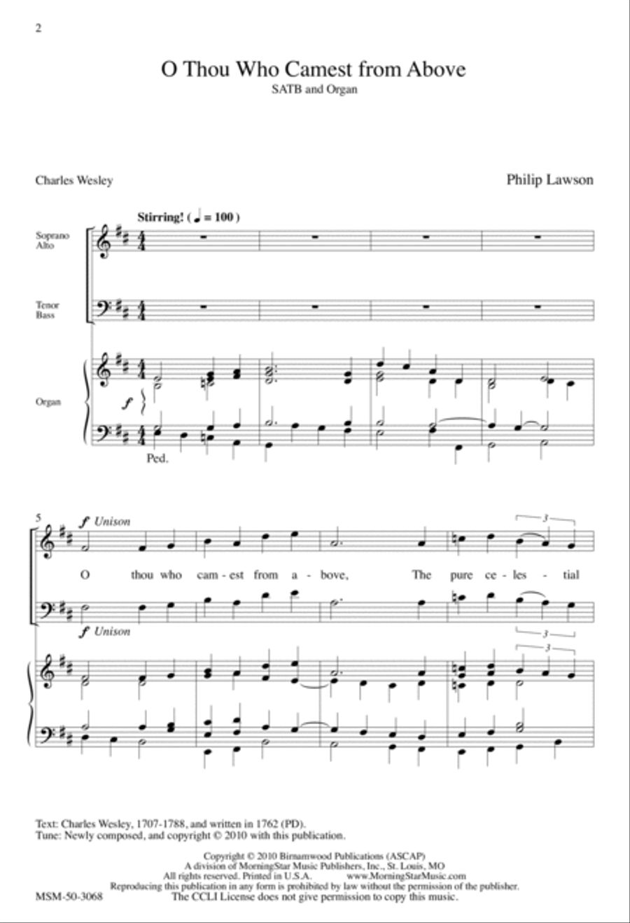 O Thou Who Camest from Above 4-Part scores gallery preview page 2