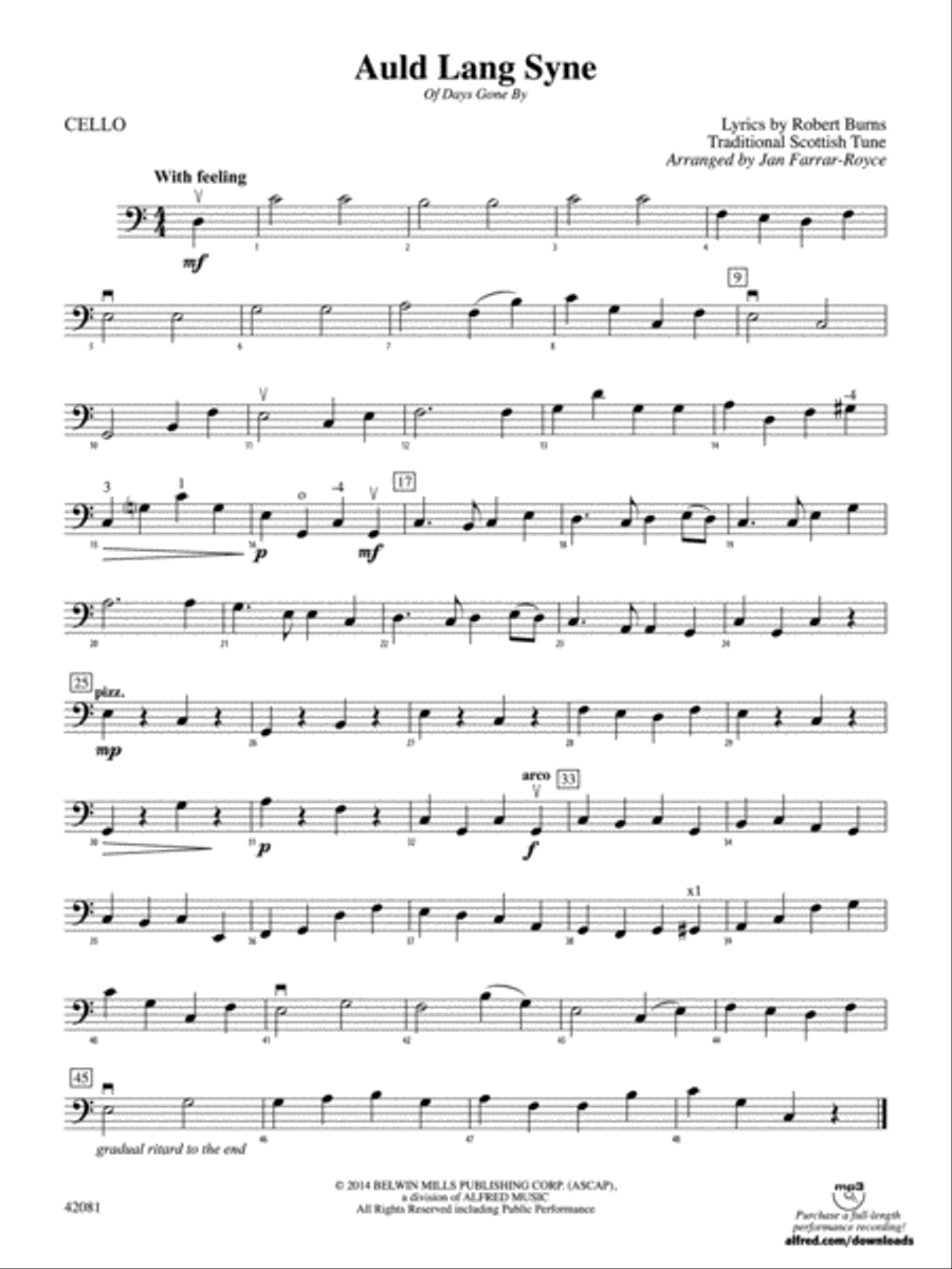 Auld Lang Syne: Cello String Orchestra scores gallery preview page 1