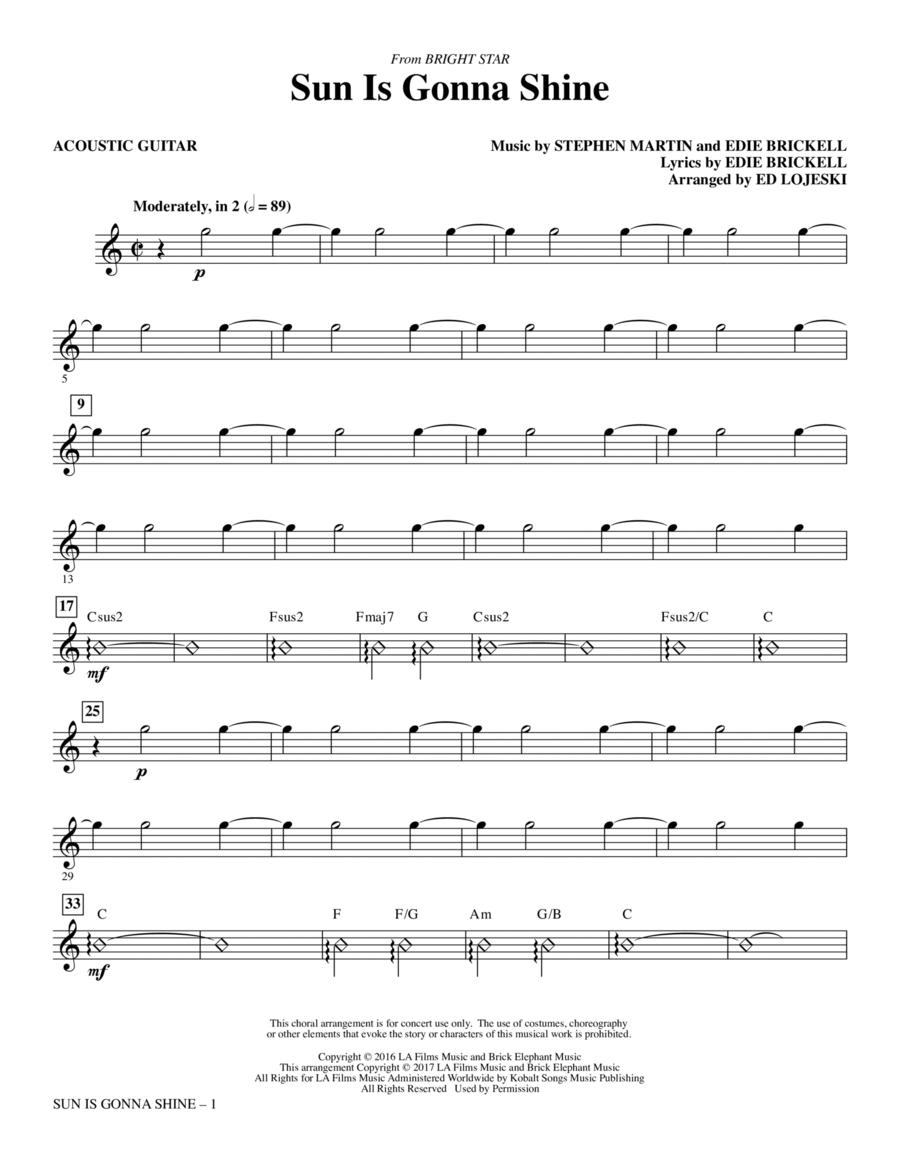 Sun Is Gonna Shine (from Bright Star) - Acoustic Guitar Choir scores gallery preview page 1