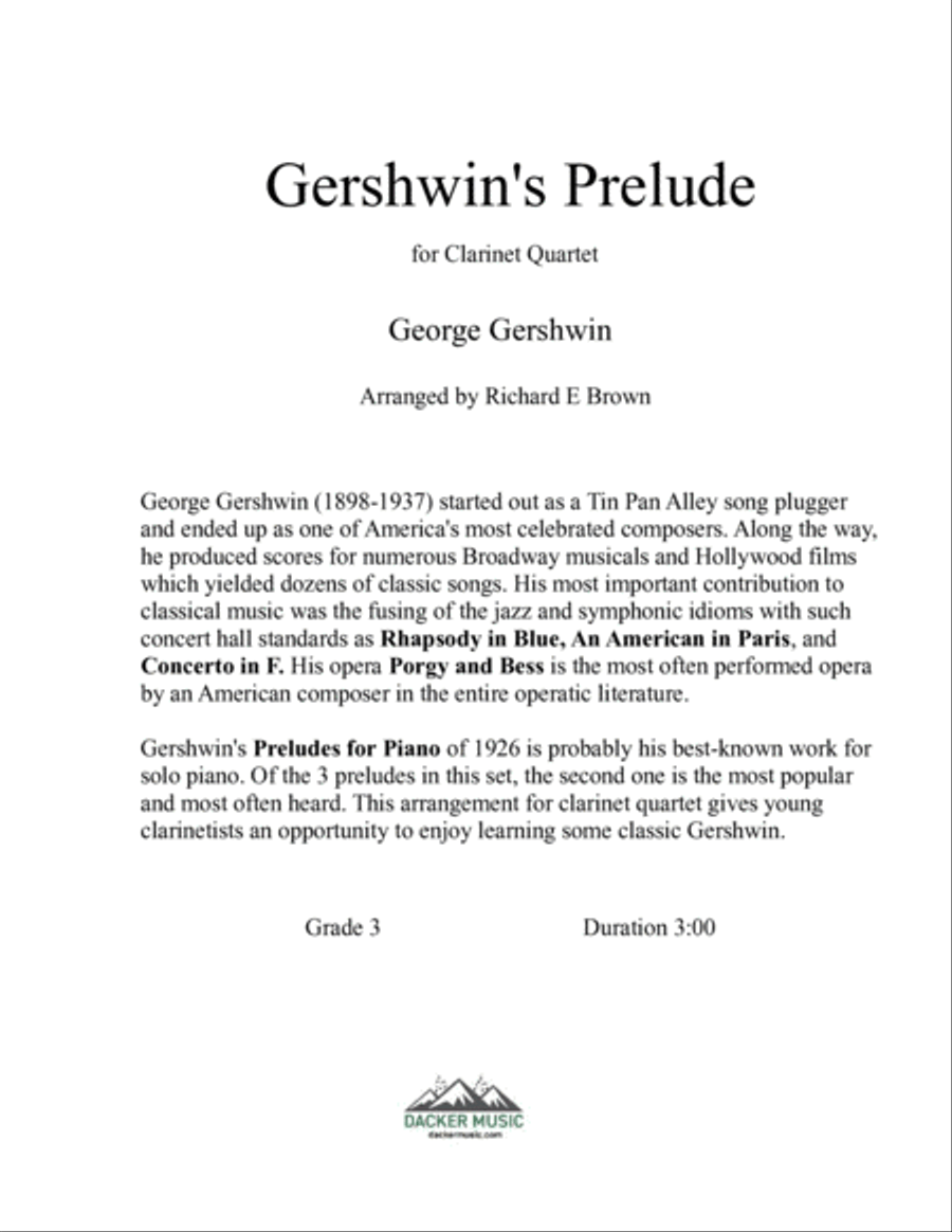 Gershwin's Prelude - Clarinet Quartet Clarinet Quartet scores gallery preview page 2