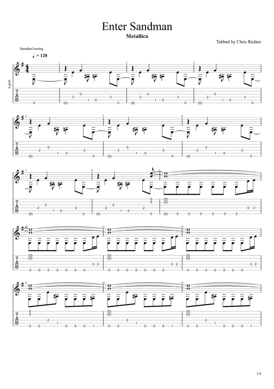 Enter Sandman Guitar Solo scores gallery preview page 1