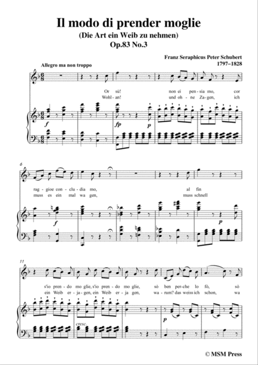 Schubert-Il modo di prender moglie,Op.83 No.3,in F Major,for Voice&Piano Voice scores gallery preview page 3