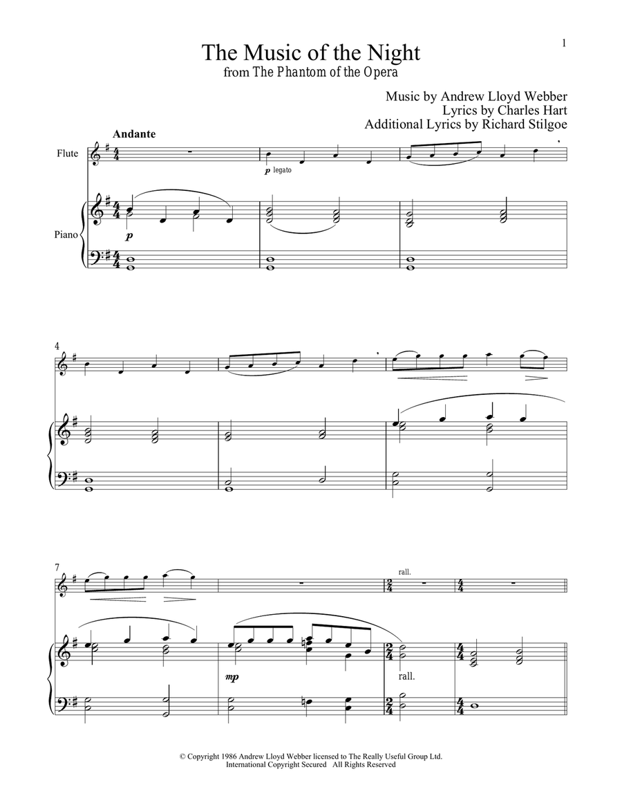 The Music of the Night (from The Phantom of the Opera) Flute Solo scores gallery preview page 1