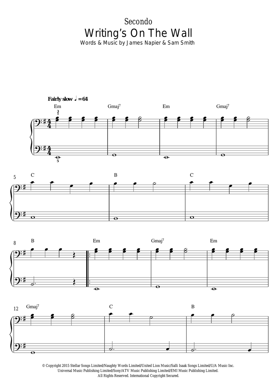 Writing's On The Wall (from James Bond: Spectre) Piano Solo scores gallery preview page 1