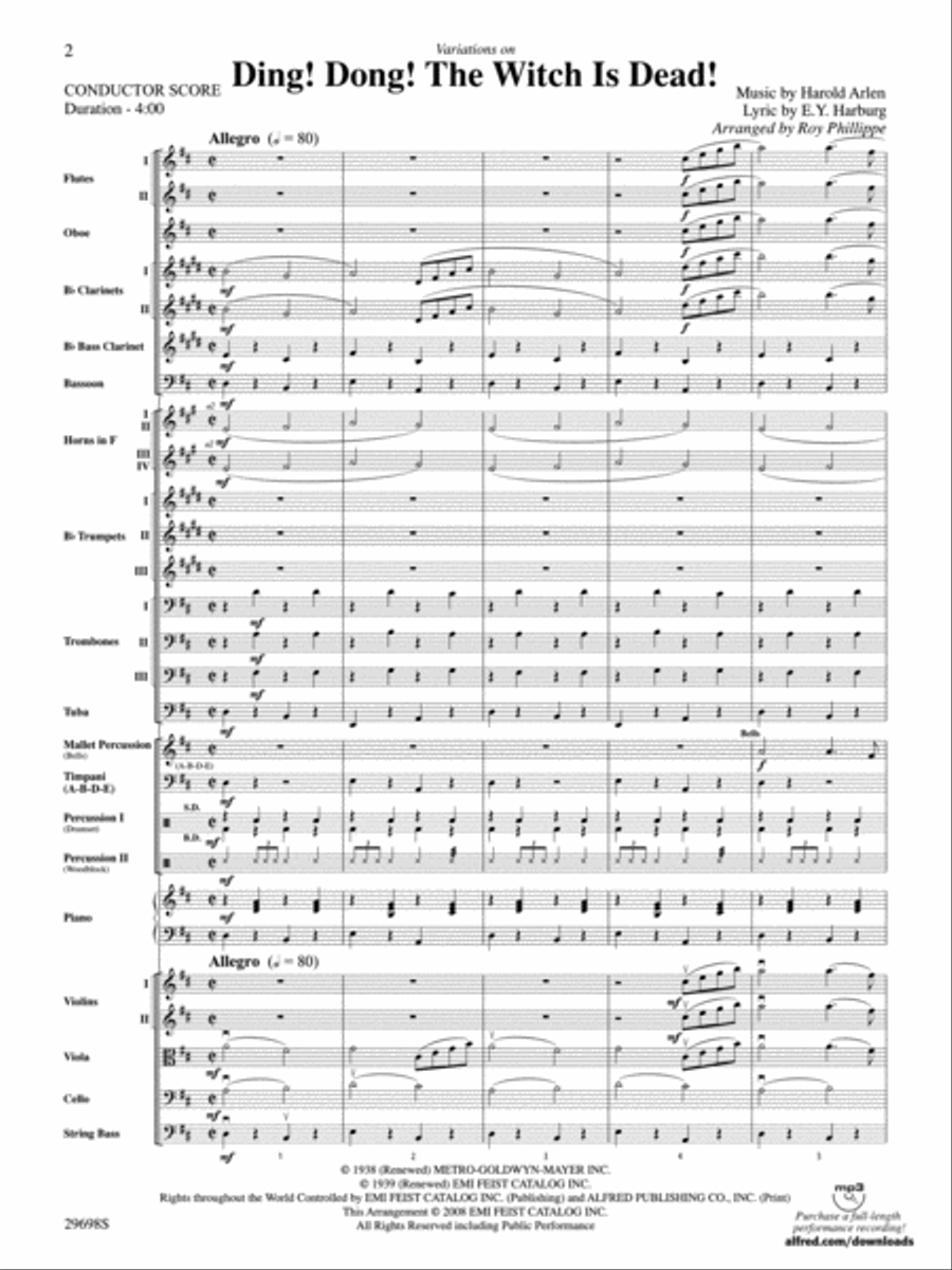 Variations on Ding! Dong! The Witch Is Dead! Full Orchestra scores gallery preview page 2