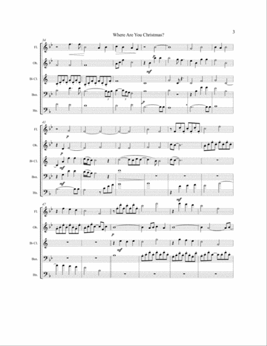 Where Are You Christmas? Woodwind Quintet scores gallery preview page 3