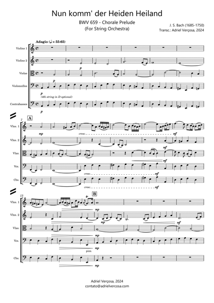 Nun komm' der Heiden Heiland - BWV 659 - Bach Chorale Prelude - String Orchestra image number null