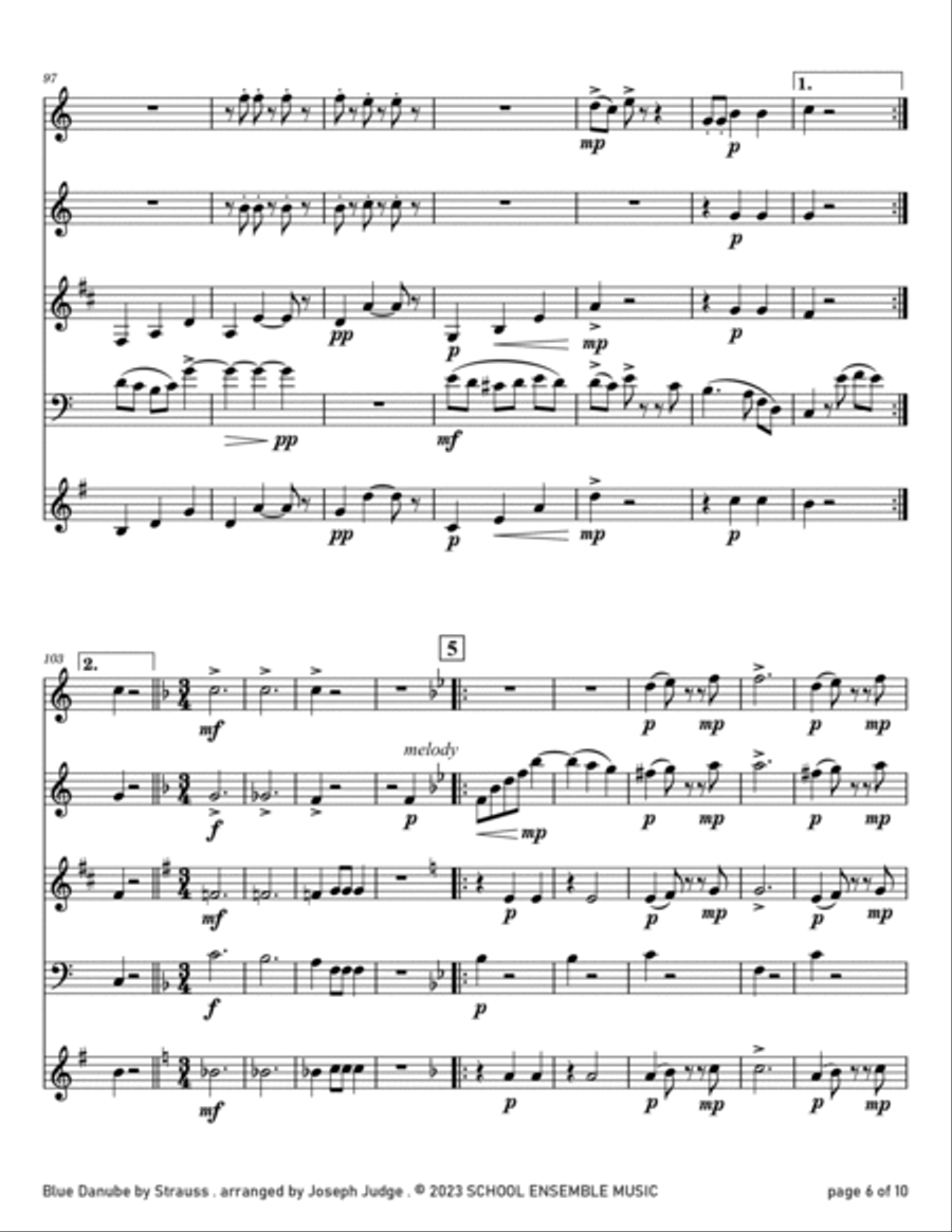 Blue Danube by Strauss for Woodwind Quartet in Schools Woodwind Quartet scores gallery preview page 6
