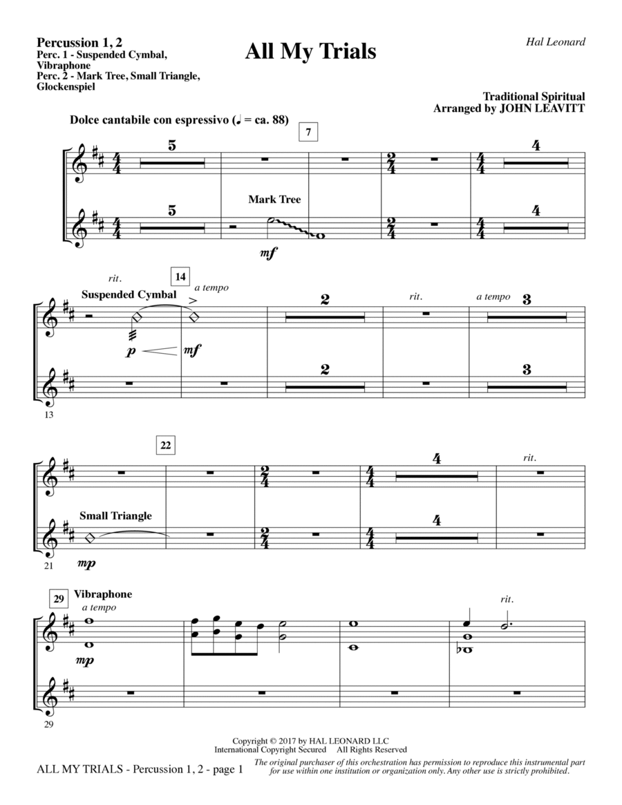 All My Trials - Percussion 1 & 2 Choir scores gallery preview page 1