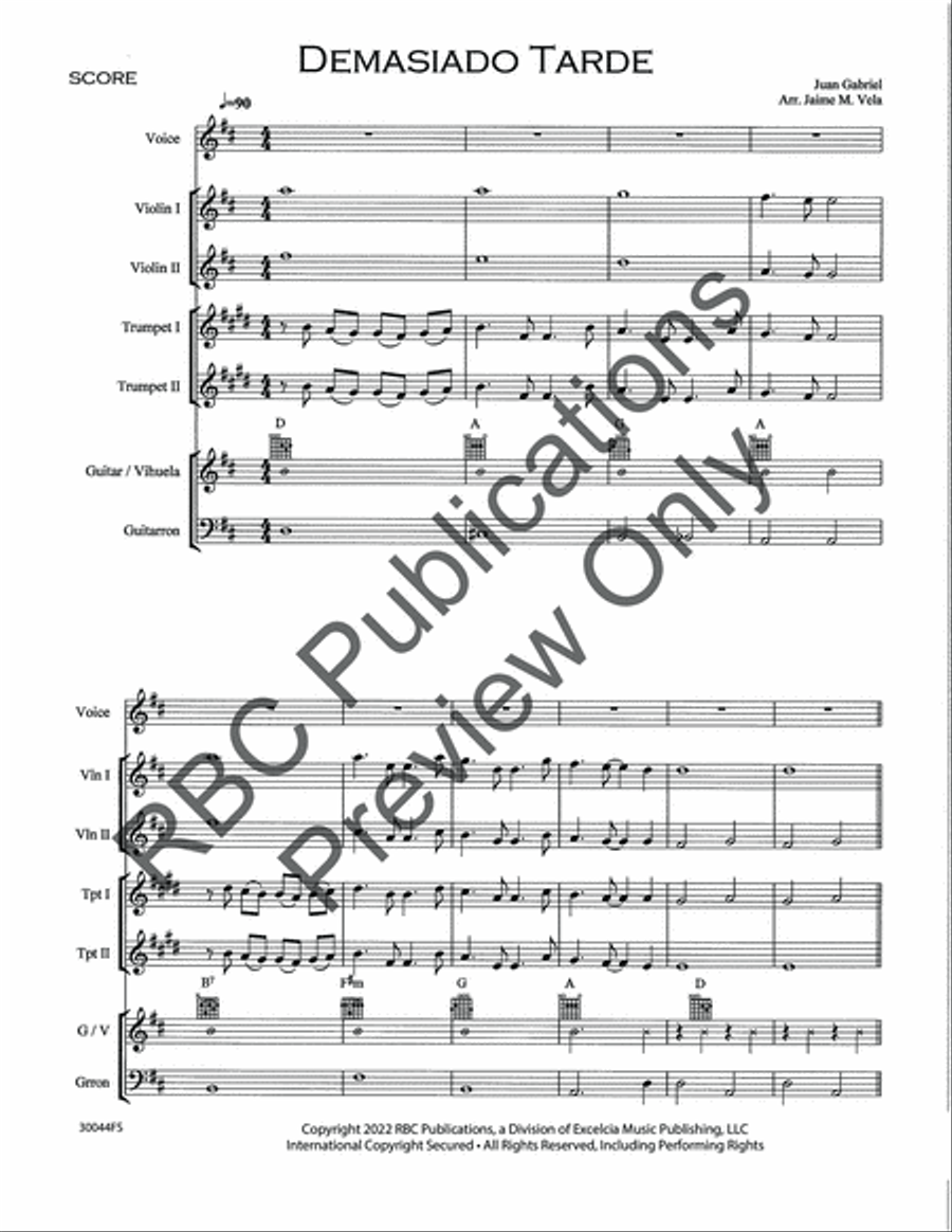 Demasiado Tarde Mariachi (Score) Voice scores gallery preview page 3