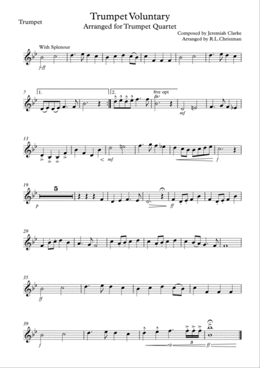 Trumpet Voluntary For 4 Trumpets in B Flat Trumpet Voluntary For 4 Trumpets in B Flat Brass Ensemble scores gallery preview page 4