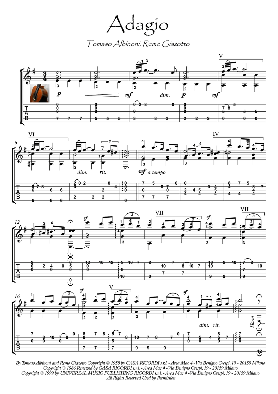 Adagio In Sol Minore (adagio In G Minor) Acoustic Guitar scores gallery preview page 1