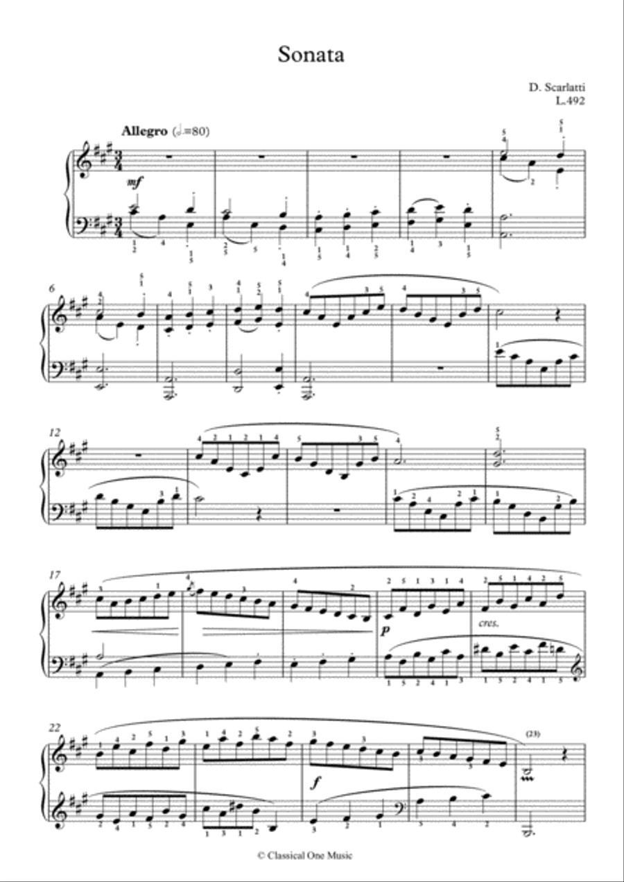 Scarlatti-Sonata in A-Major L.492 K.500(piano) Piano Solo scores gallery preview page 2